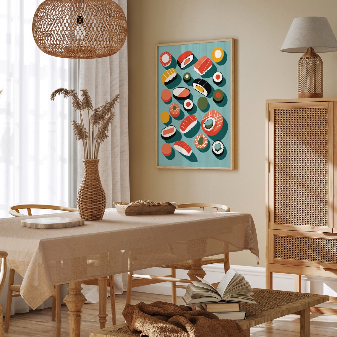 Colorful Sushi on Teal Modern Japanese Food Illustration Poster - Image 4
