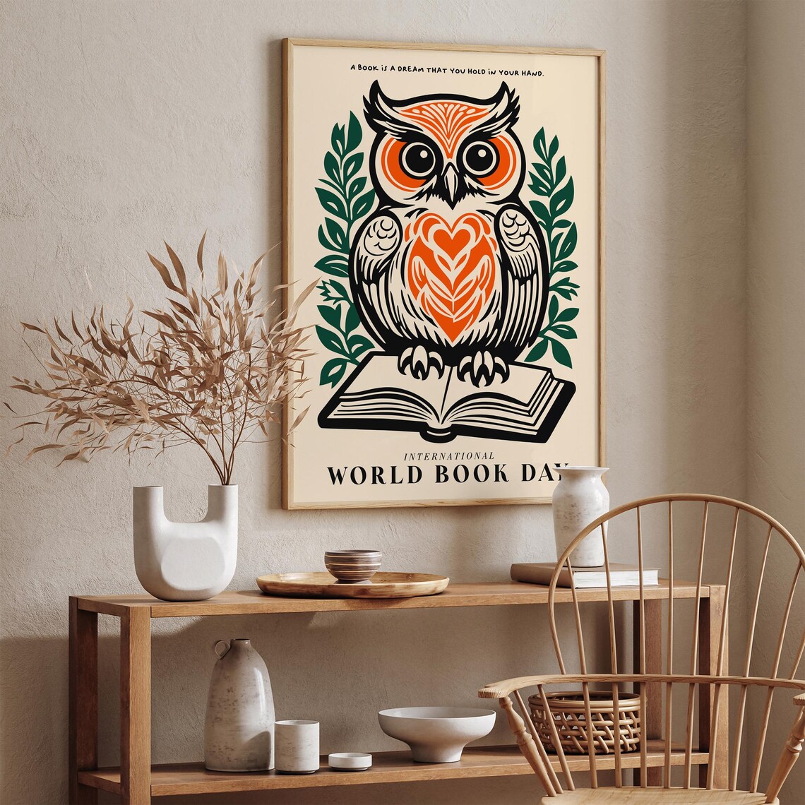 World Book Day Owl Reading Inspirational Dream Quote Art Poster - Image 3