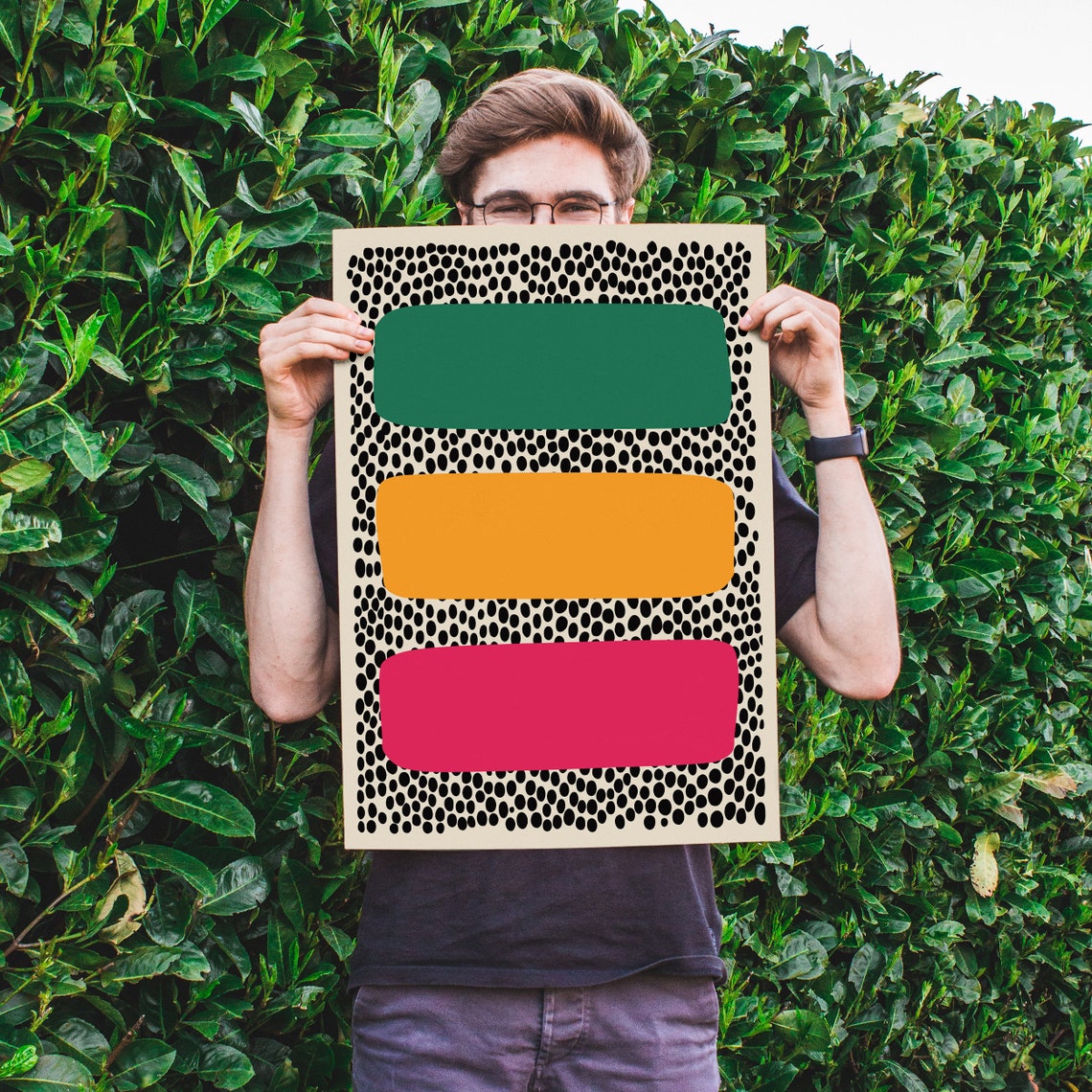 Mid Century Modern Abstract Color Blocks Dotted Pattern Art Print - Image 5
