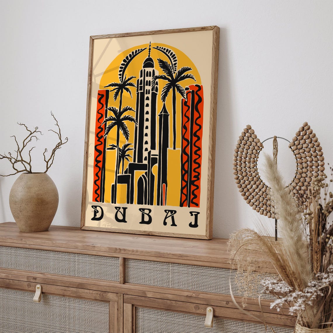 Dubai Cityscape Art Deco Sunset Palm Trees Vintage Travel Poster - Image 6