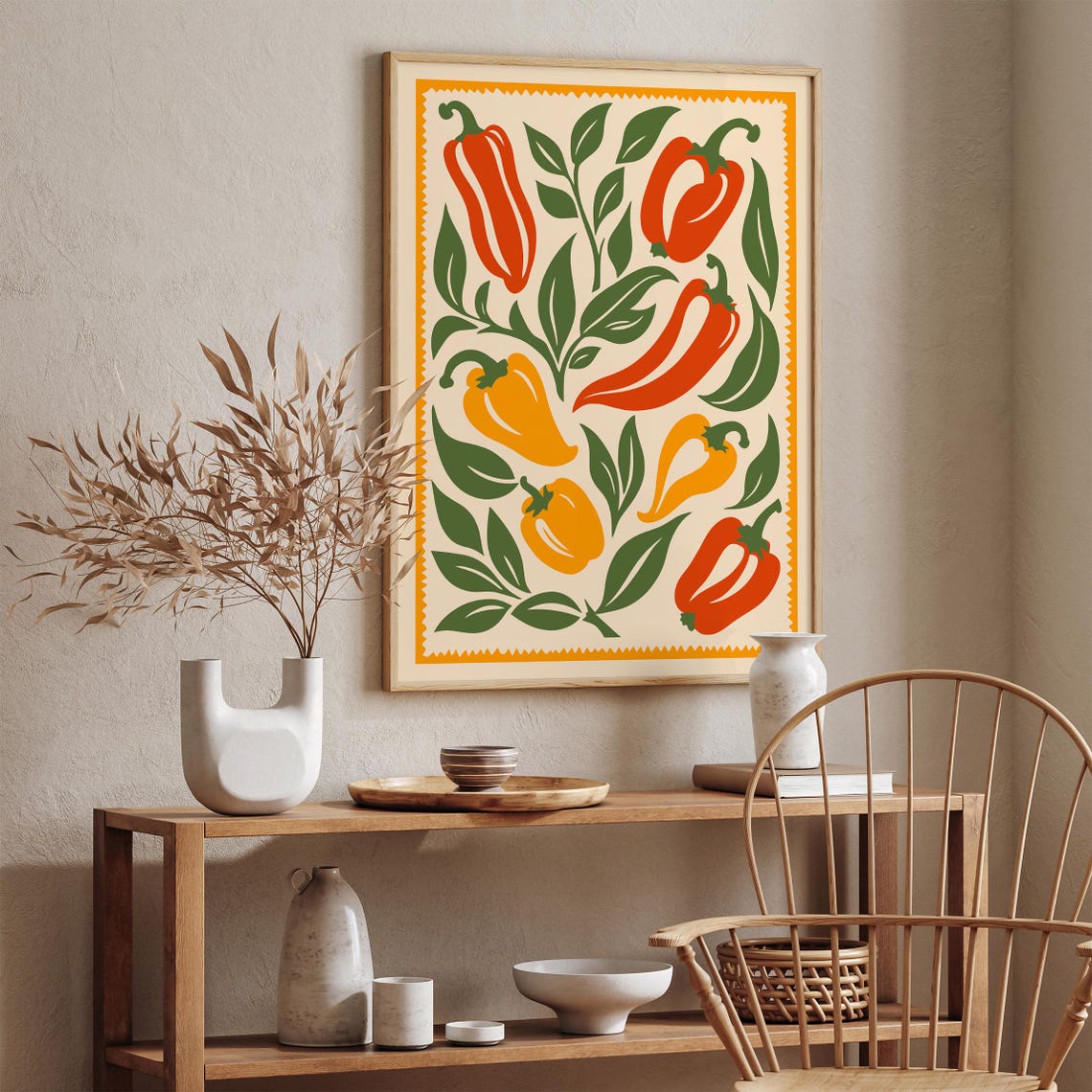 Folk Art Pepper Plant Kitchen Garden Botanical Wall Decor Poster - Image 4