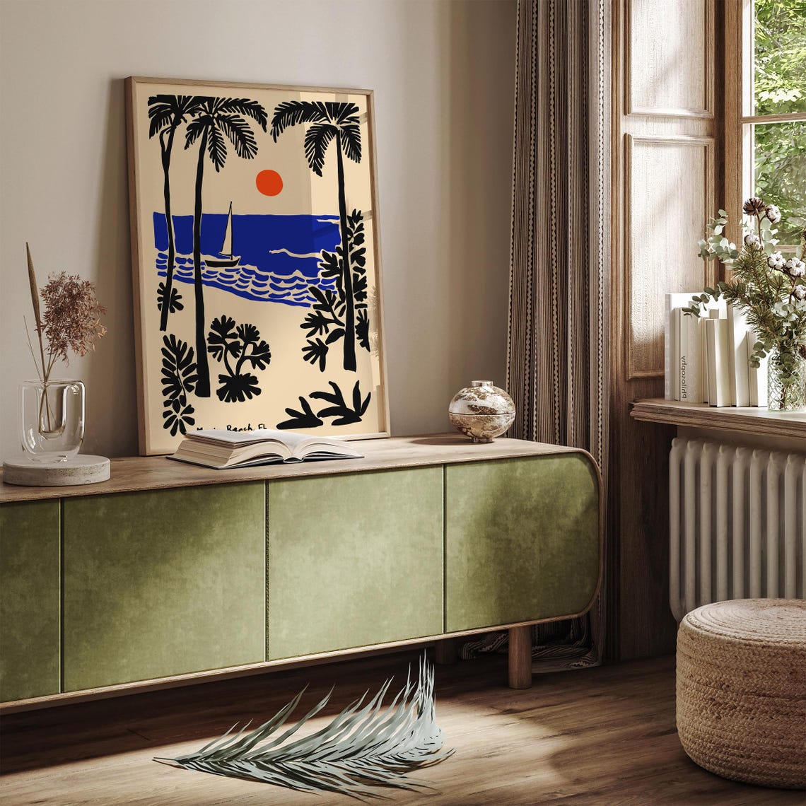 Mexico Beach Florida Palm Trees Sailboat Sunset Coastal Art Poster - Image 3