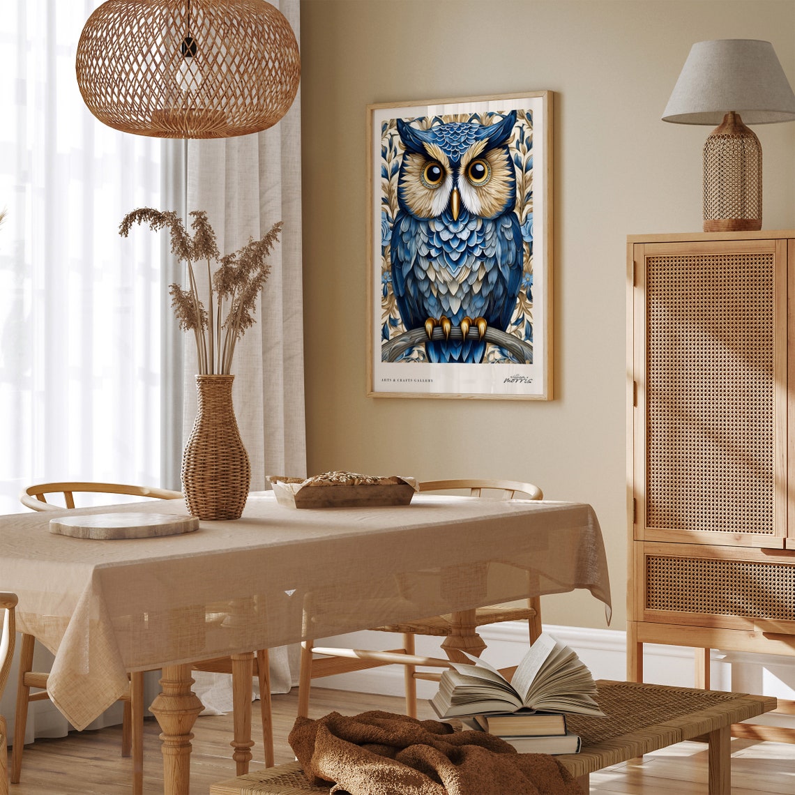 Blue Victorian Owl Arts and Crafts Gallery Bird Portrait Poster - Image 2