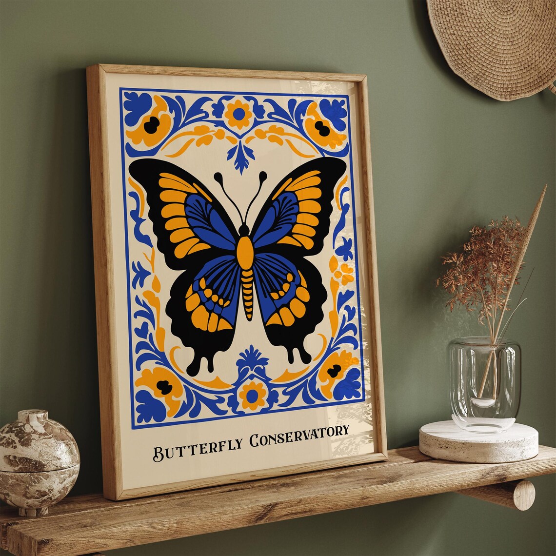 Butterfly Conservatory Black Blue Orange Folk Nature Exhibit Poster