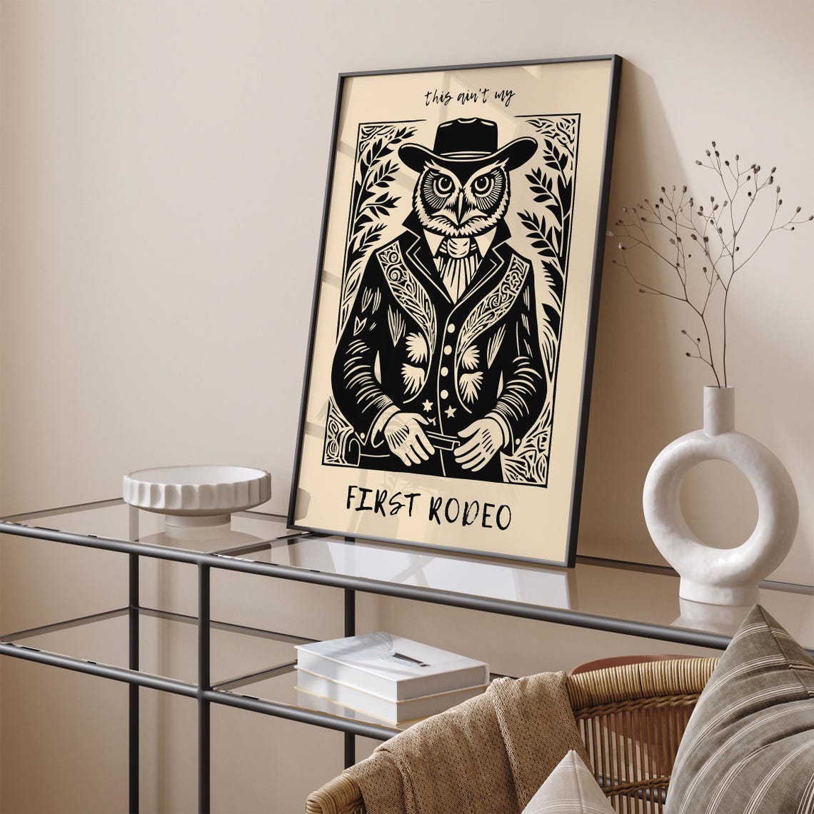 This Ain't My First Rodeo Cowboy Owl Funny Rustic Western Poster - Image 5