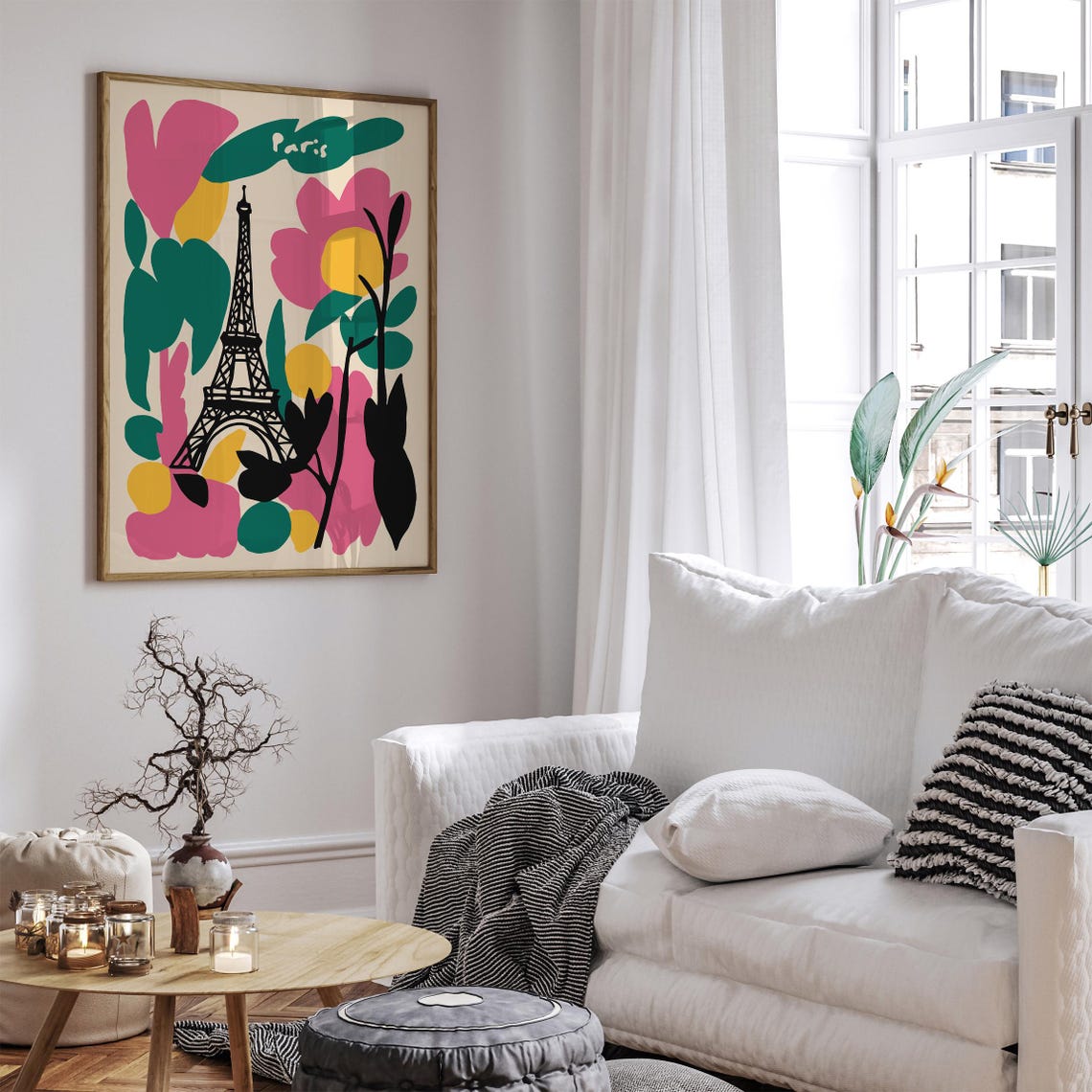 Joyful Abstract Pink Floral Eiffel Tower Paris Floral Poster - Image 6