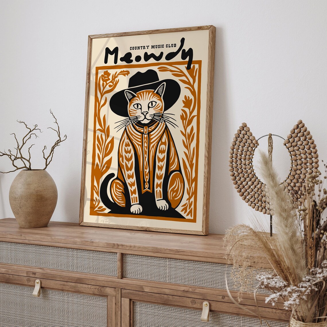 Meowdy Country Music Club Orange Cat in Cowboy Hat Funny Poster - Image 4