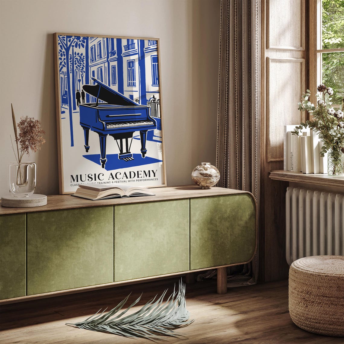 Music Academy Blue Grand Piano On European Street Art Poster - Image 3