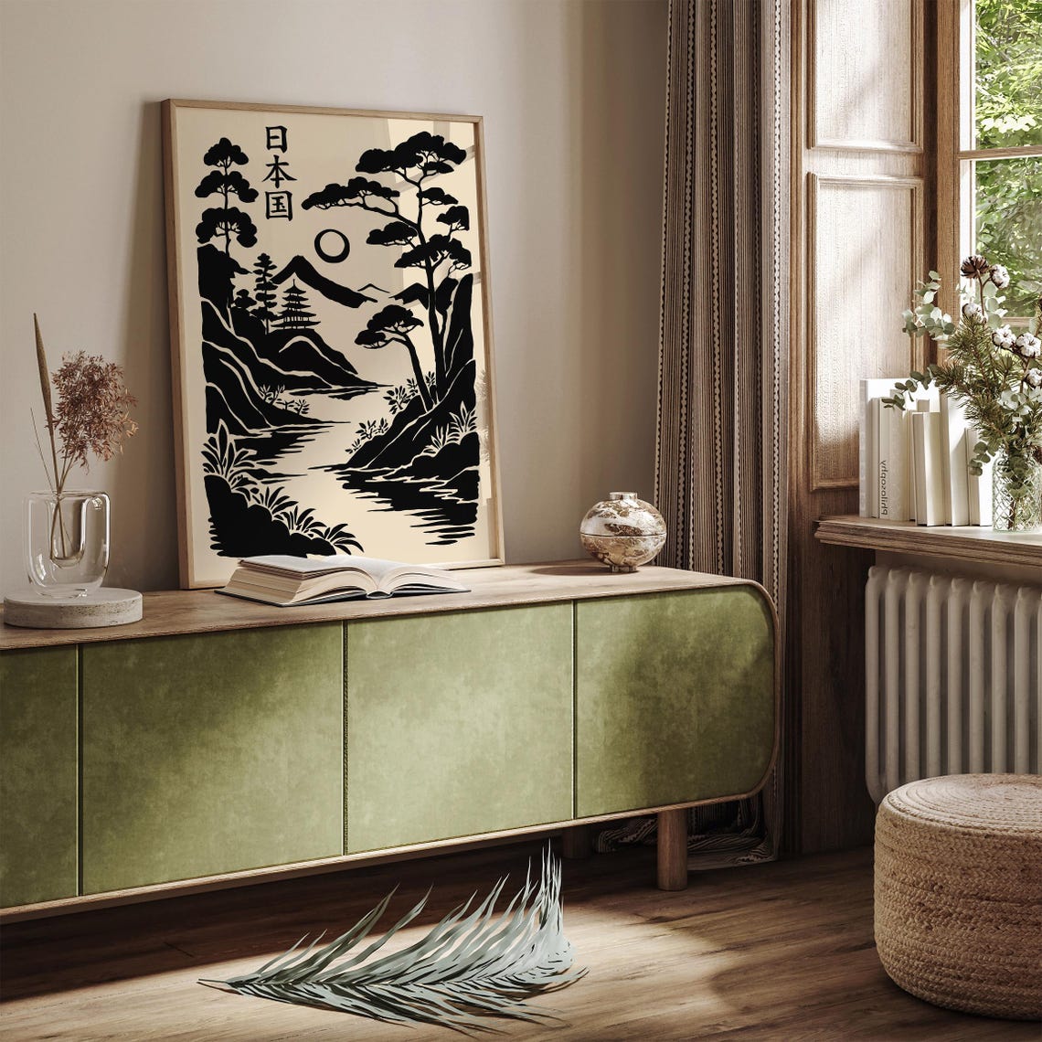 Japanese Landscape Art Print Traditional Ink Painting Poster Zen Nature Wall Art Japanese Pagoda Mountain Scene Asian Minimalist Art - Image 3