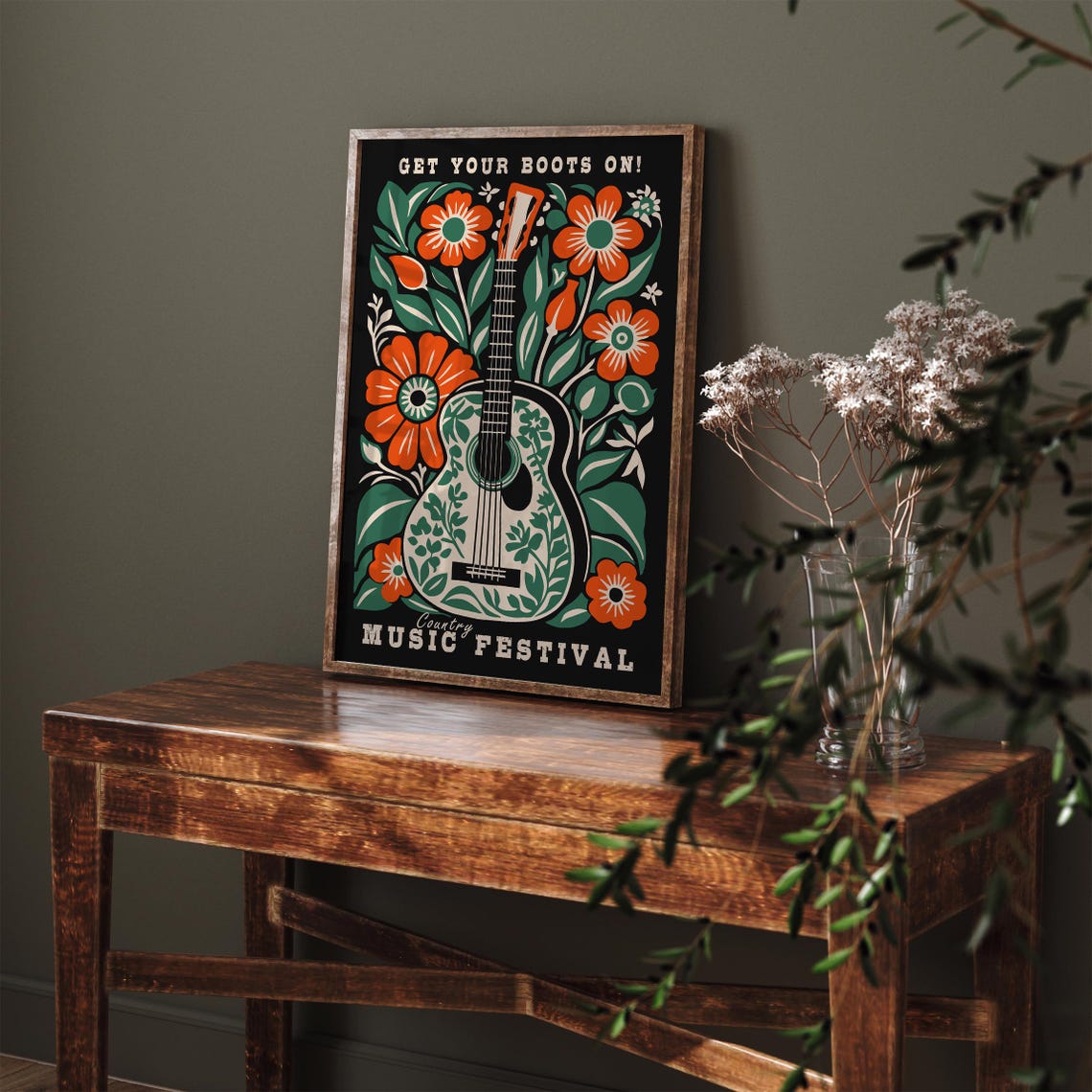 Country Music Poster Vintage Music Poster Western Wall Art Nashville Floral Poster Farmhouse Decor Country Music Fan Cowboy Wall Art - Image 3