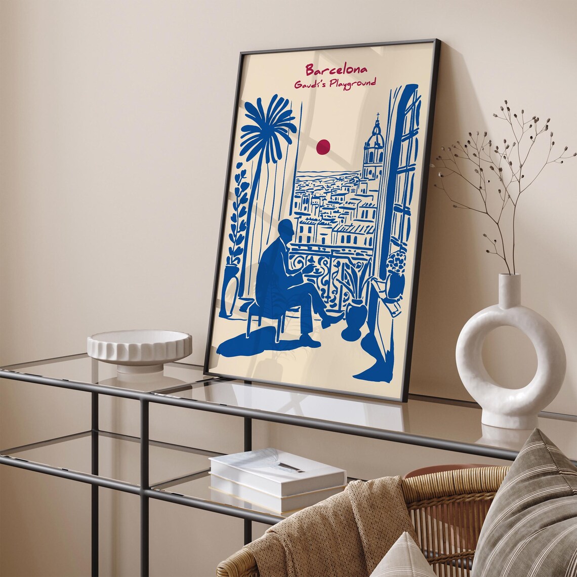 Barcelona Gaudi Playground Blue Balcony City View Travel Poster - Image 3