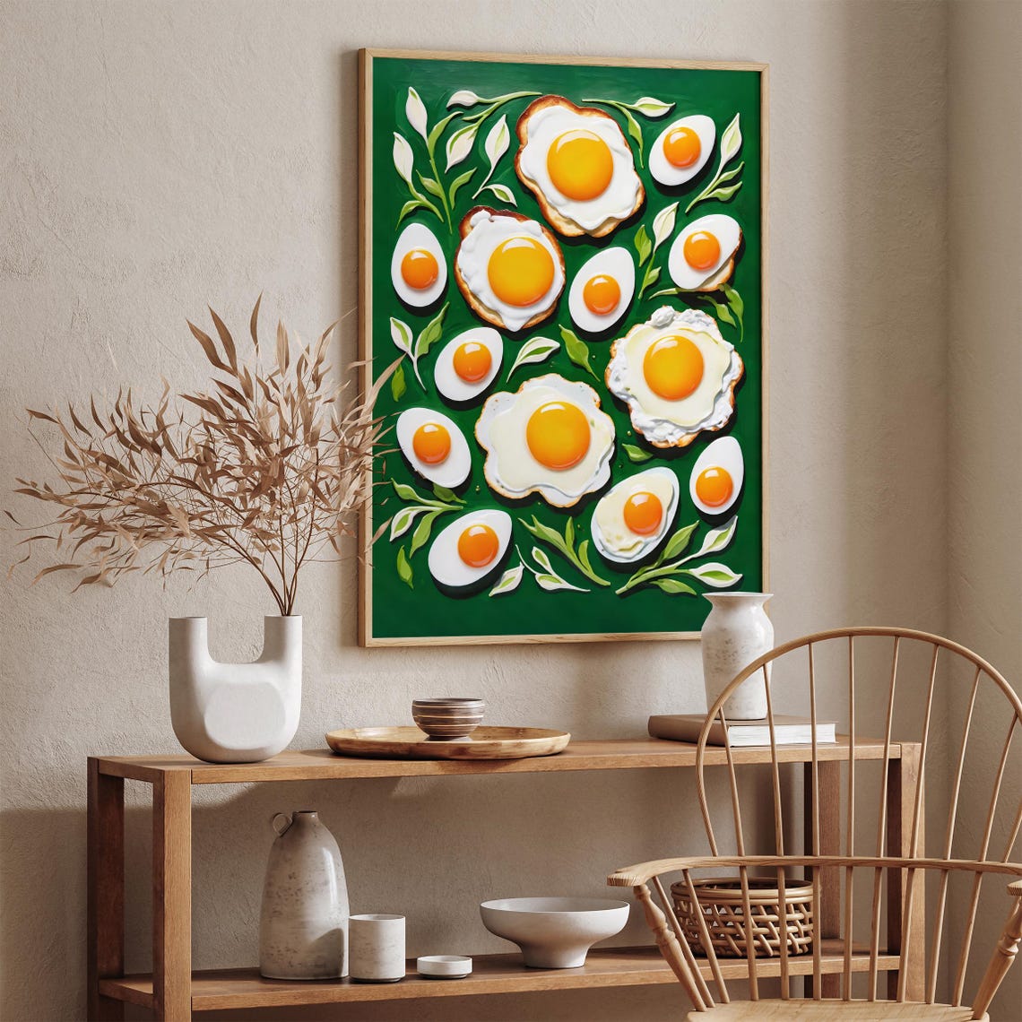 Fried Eggs Botanical Food Art Deep Green Kitchen Wall Poster - Image 5