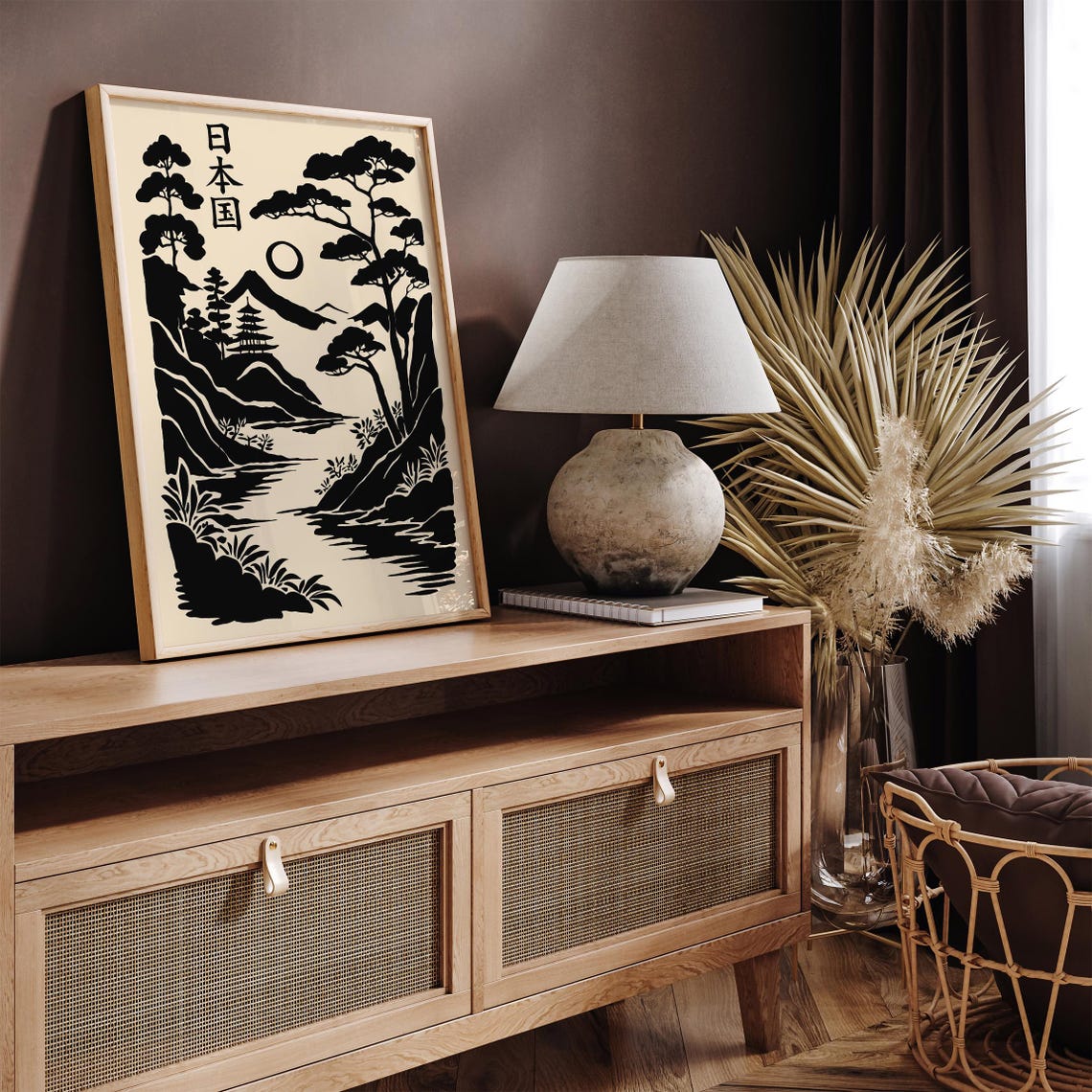 Japanese Landscape Art Print Traditional Ink Painting Poster Zen Nature Wall Art Japanese Pagoda Mountain Scene Asian Minimalist Art - Image 2