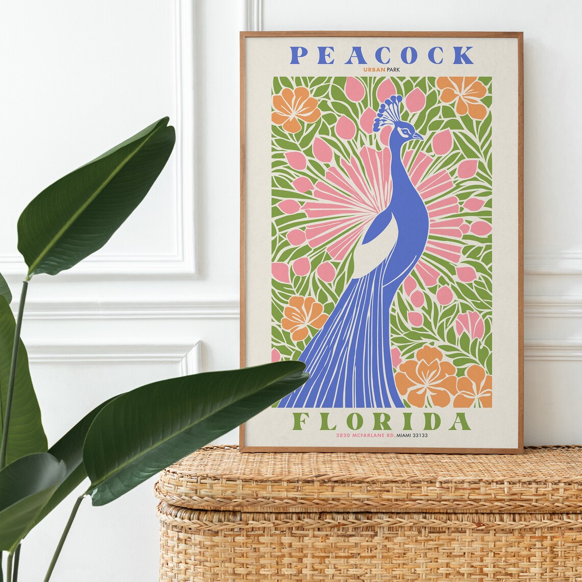 Peacock Urban Park Florida Art Nouveau Colorful Travel Poster - Image 2