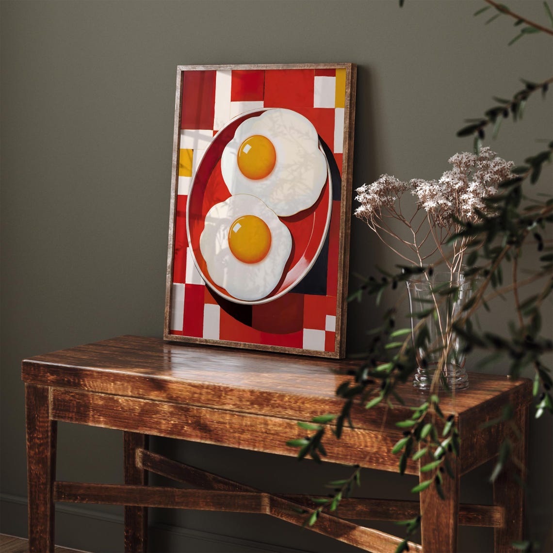 Retro Red Fried Eggs Breakfast Kitchen Food Illustration Poster - Image 2