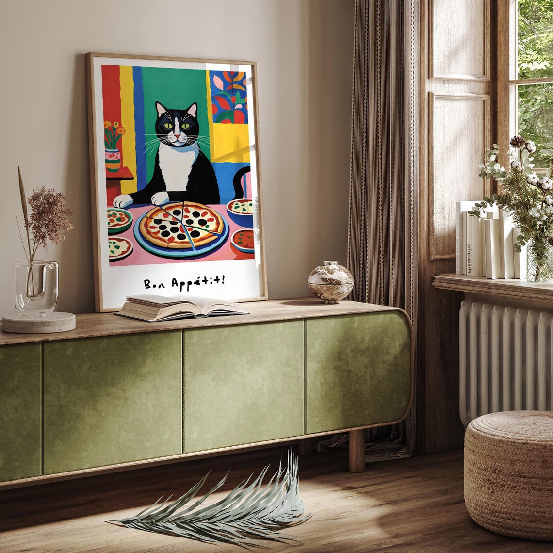 Bon Appetit Cat With Pizza Colorful Feline Kitchen Humor Poster - Image 4