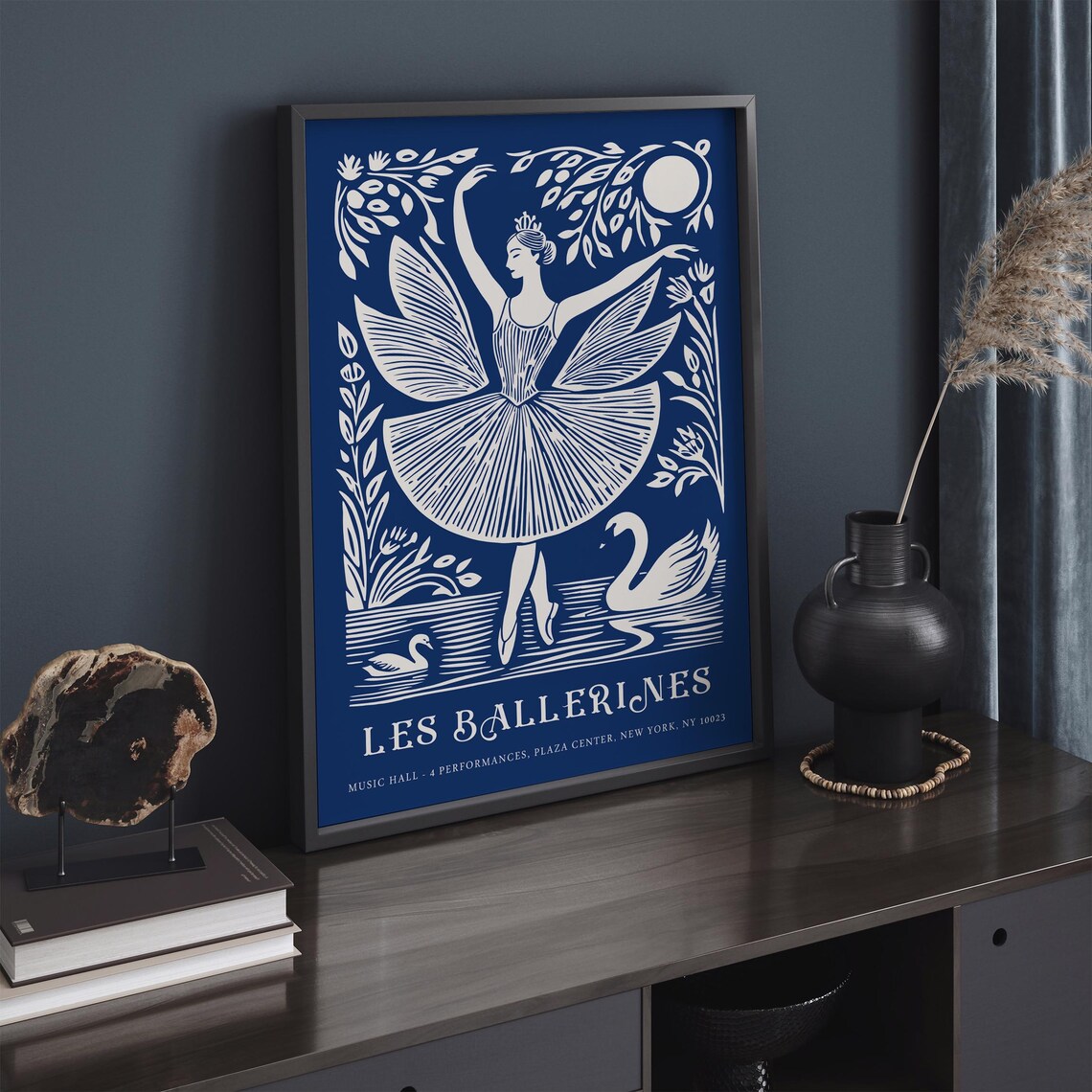 Les Ballerines Blue Poster with Swan Lake Ballerina Cutout Art - Image 2