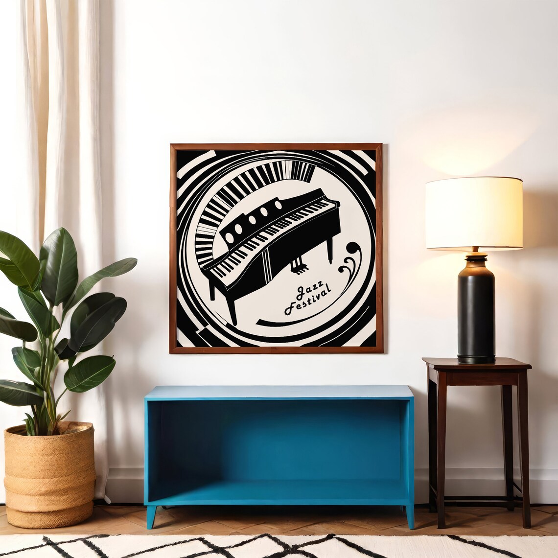 Black and White Jazz Festival Grand Piano Retro Square Poster - Image 5