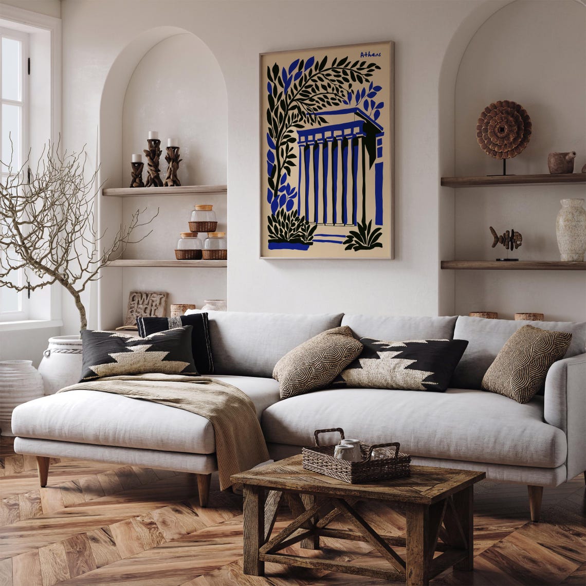 Athens Greece Blue Temple and Tree Matisse Style Travel Poster - Image 3
