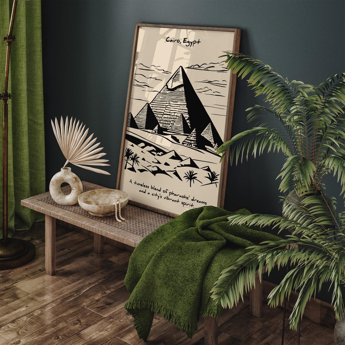 Cairo Egypt Pyramids Black Ink Line Drawing Desert Travel Poster - Image 5