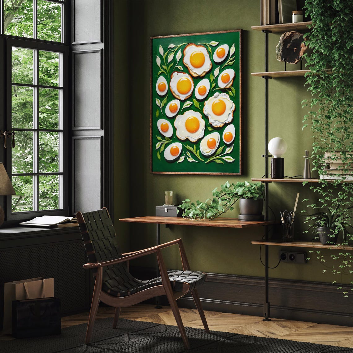 Fried Eggs Botanical Food Art Deep Green Kitchen Wall Poster - Image 4