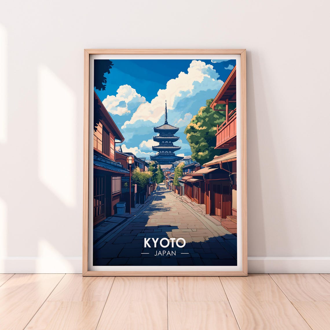 Kyoto Japan Pagoda Traditional Street Blue Sky Daytime Poster