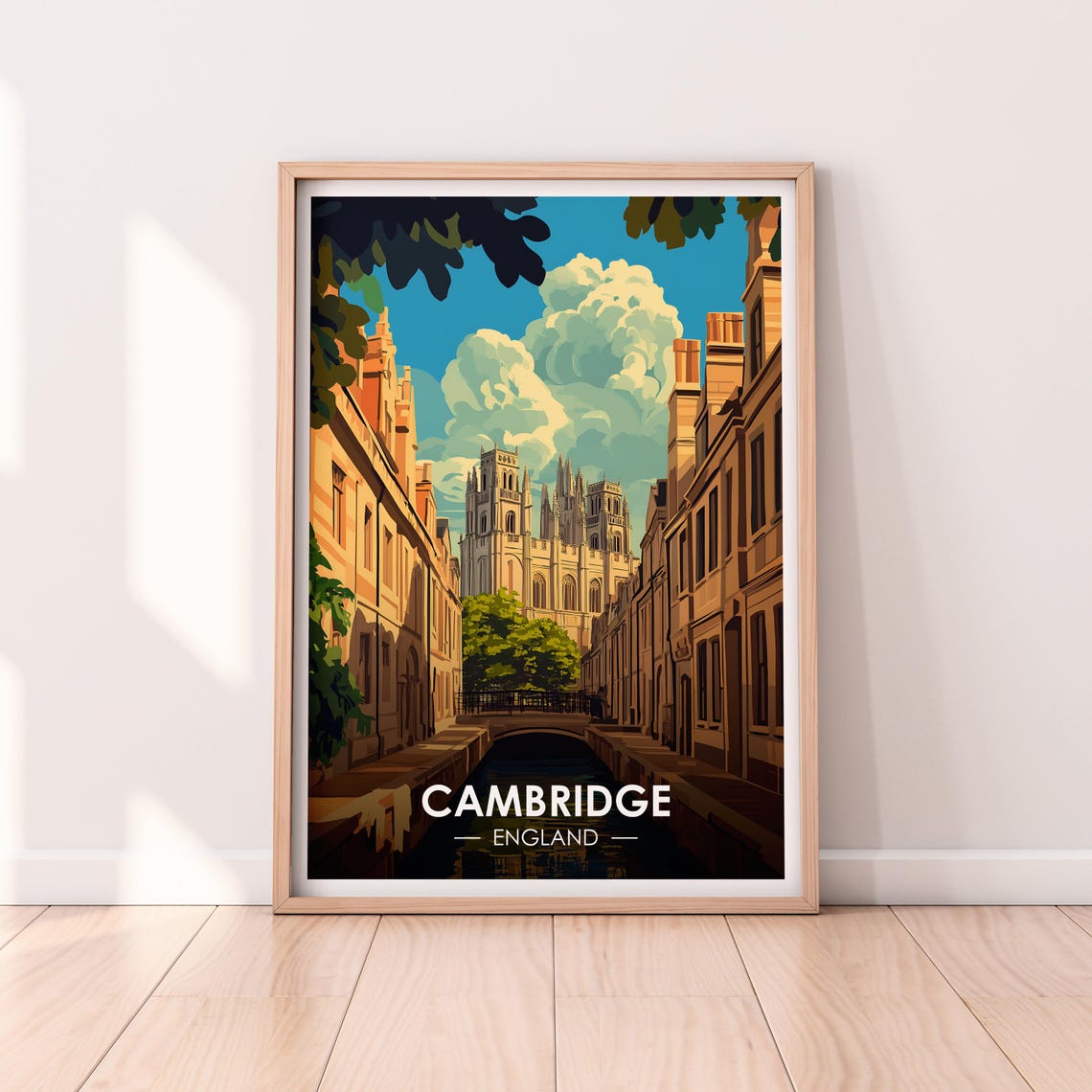 Cambridge England Canal Bridge Gothic Chapel College View Poster