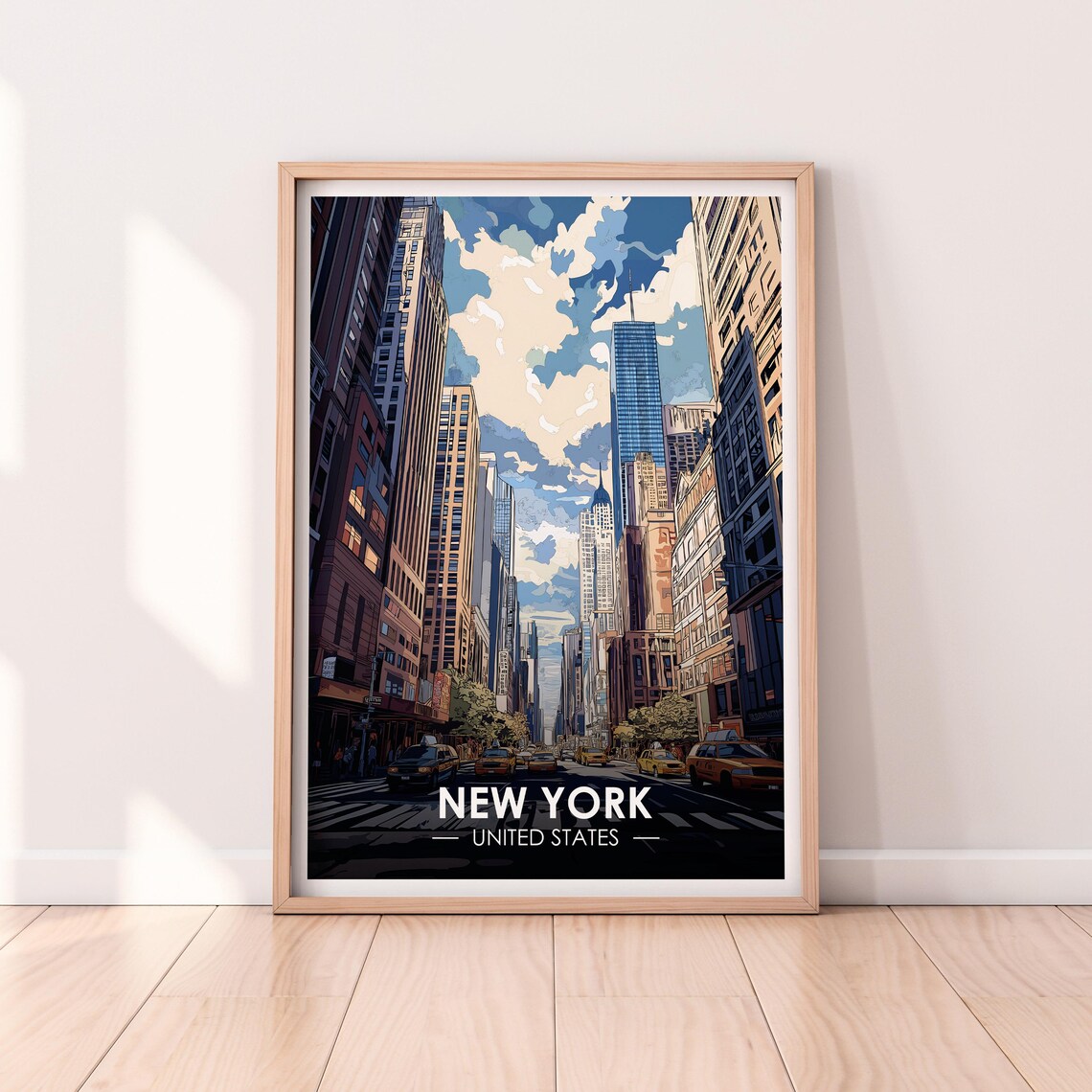 New York Manhattan Busy Street Yellow Taxis Daytime City Poster