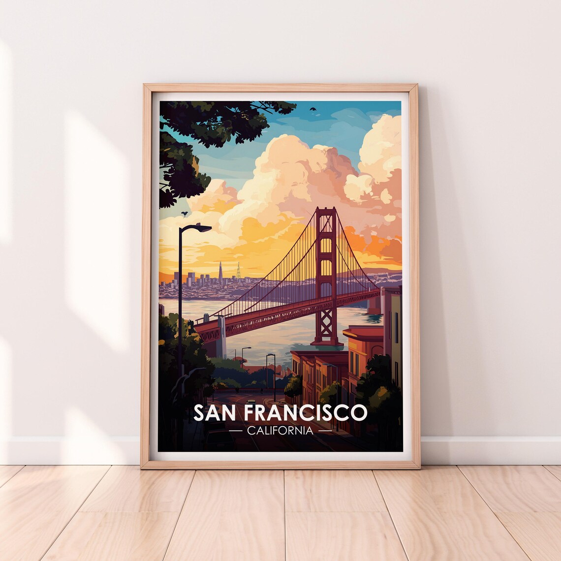 San Francisco Golden Gate Bridge Sunset Bay City Skyline Poster