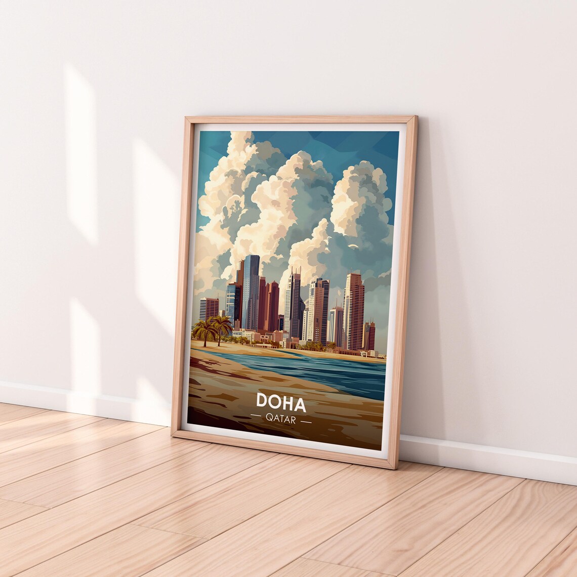 Doha Qatar Skyline Waterfront City Lights Vintage Travel Poster - Image 2