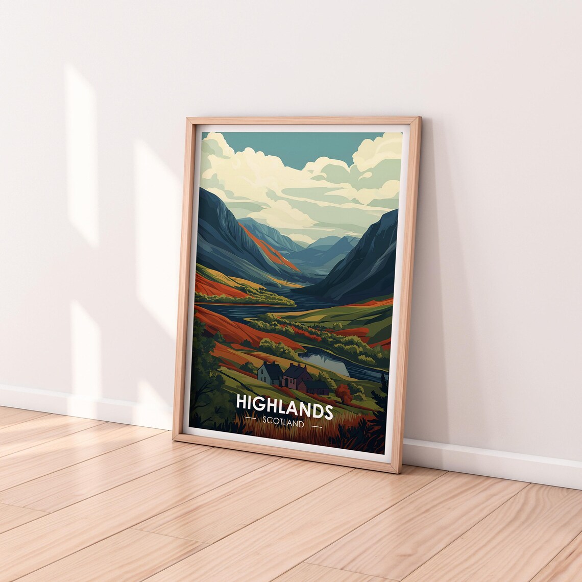 Highlands Scotland Valley Cottages Autumn Hills Countryside Poster - Image 2