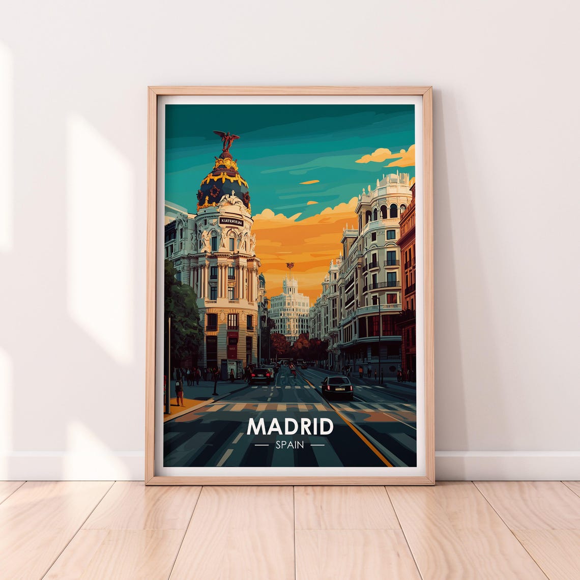 Madrid Spain Metropolis Building Gran Via Sunset Street Poster