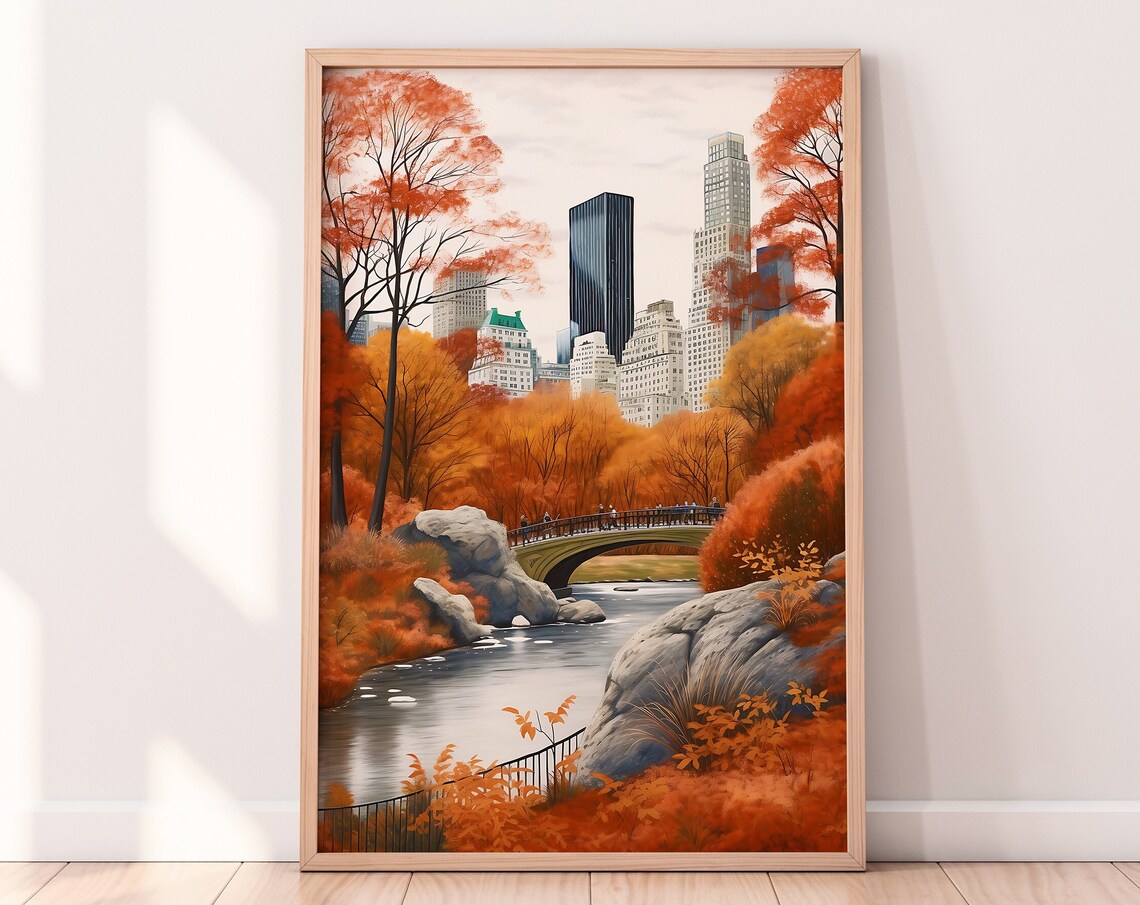 Central Park Autumn Illustration, New York Art Print