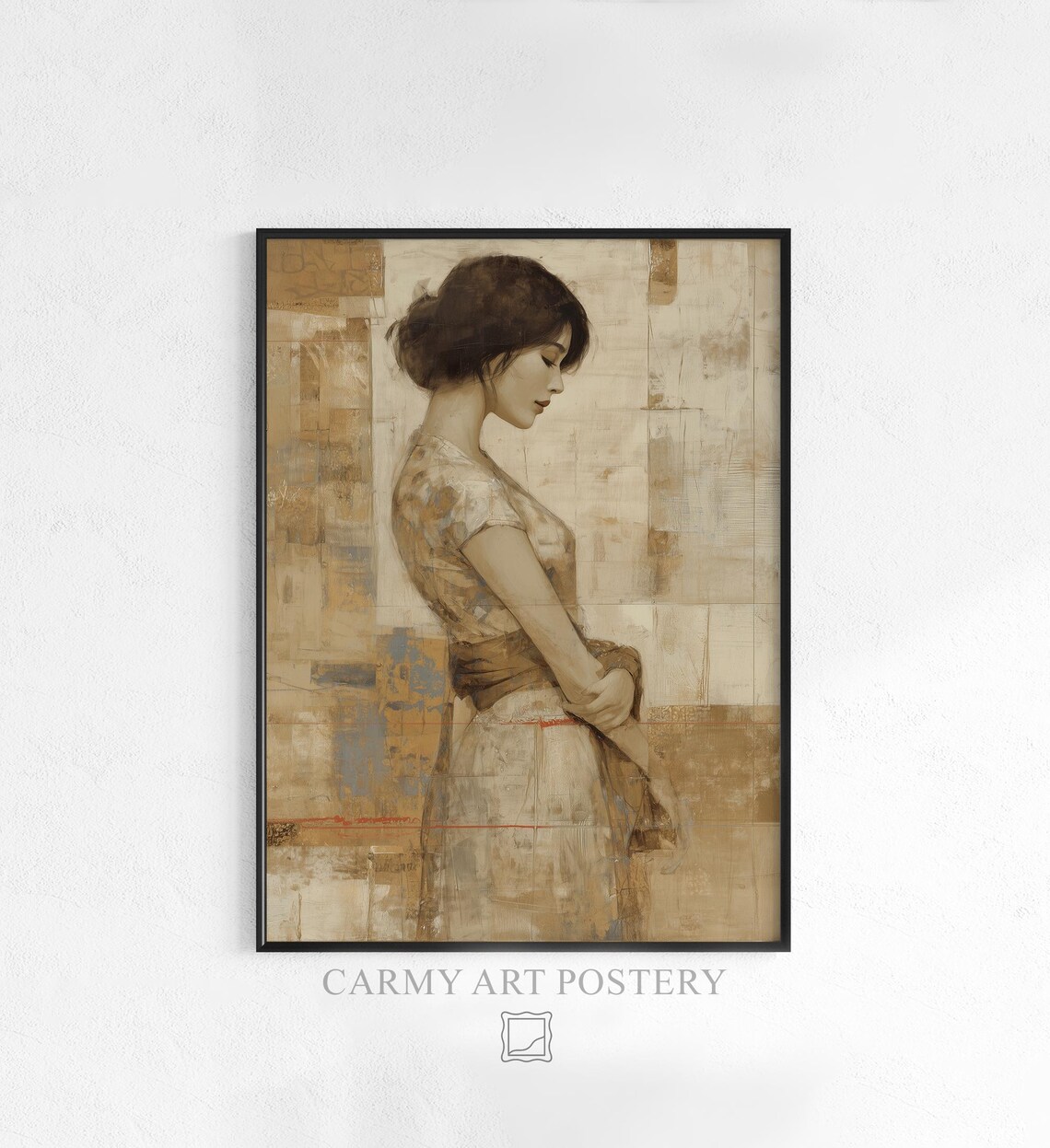 Vintage Sepia Woman in Profile Timeless Moody Portrait Art Poster