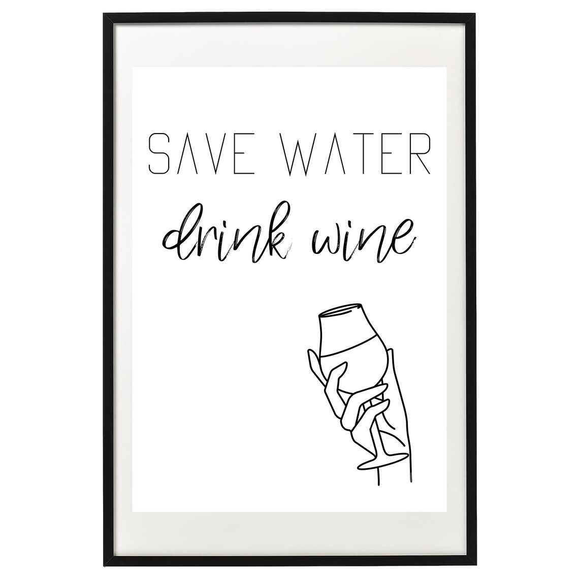 Save Water Drink Wine Typography Kitchen Art Print - Image 2