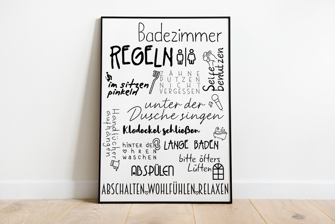 Bathroom Rules Funny Bathroom Poster, Powder Room Decor