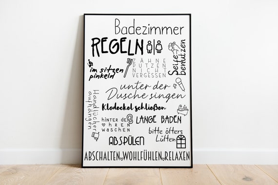 Bathroom Rules Funny Bathroom Poster, Powder Room Decor