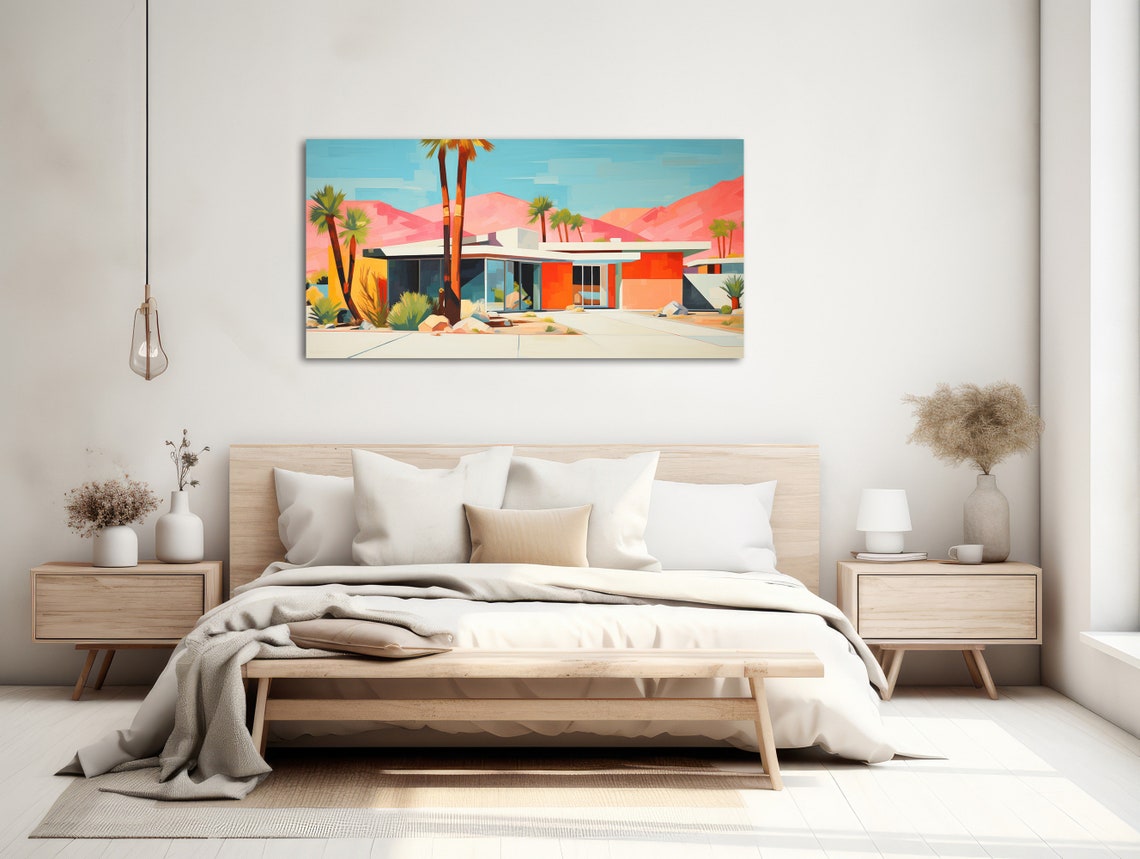 Palm Springs Retro Home Pink Mountains Palms Desert Modern Wall Art - Image 2
