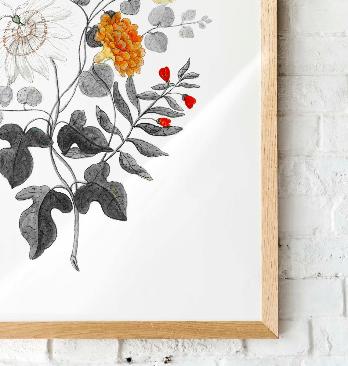Vintage Botanical Flowers With Dragonfly Illustration Wall Poster - Image 2