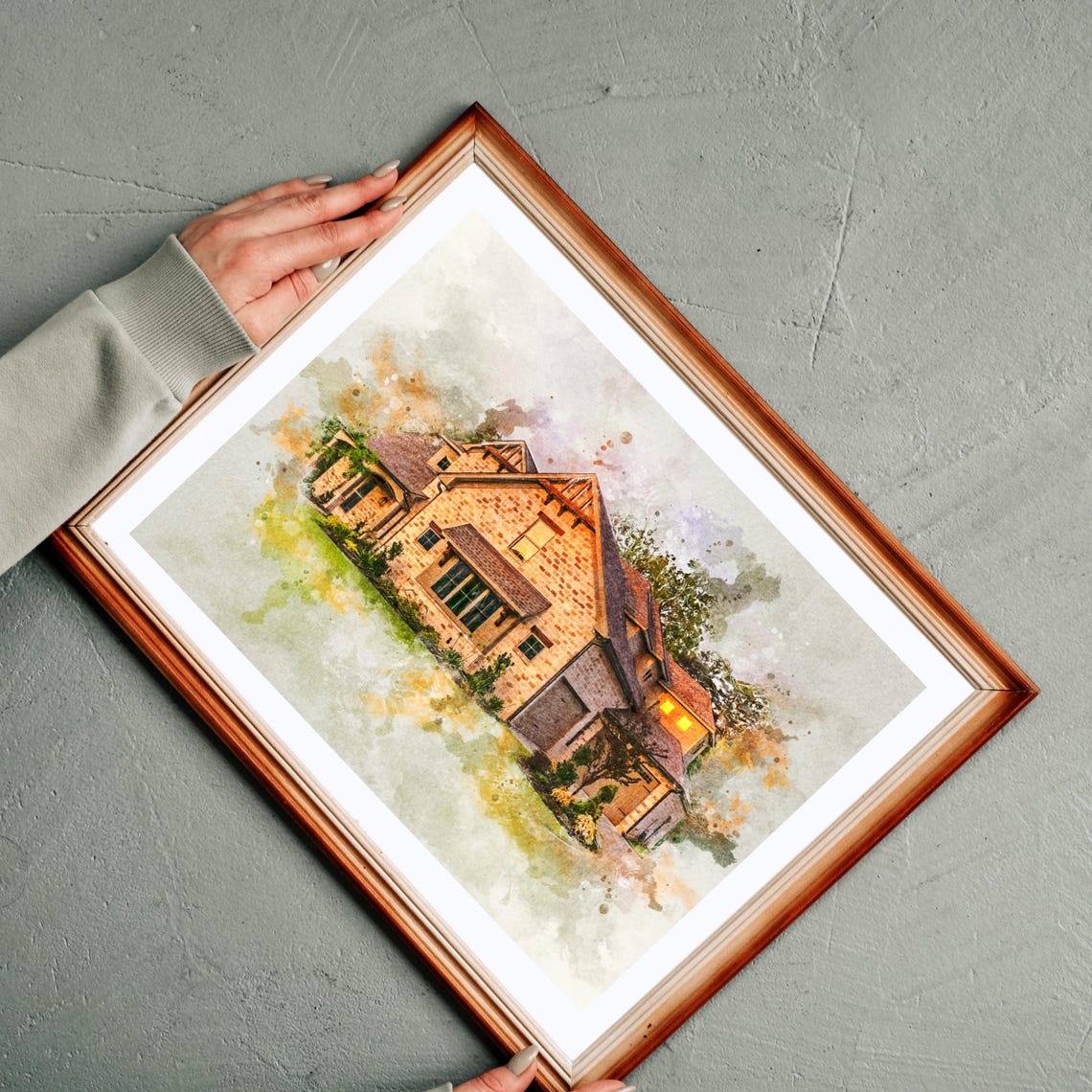 Custom Brick House Watercolor Home Portrait Poster Gift Decor - Image 2
