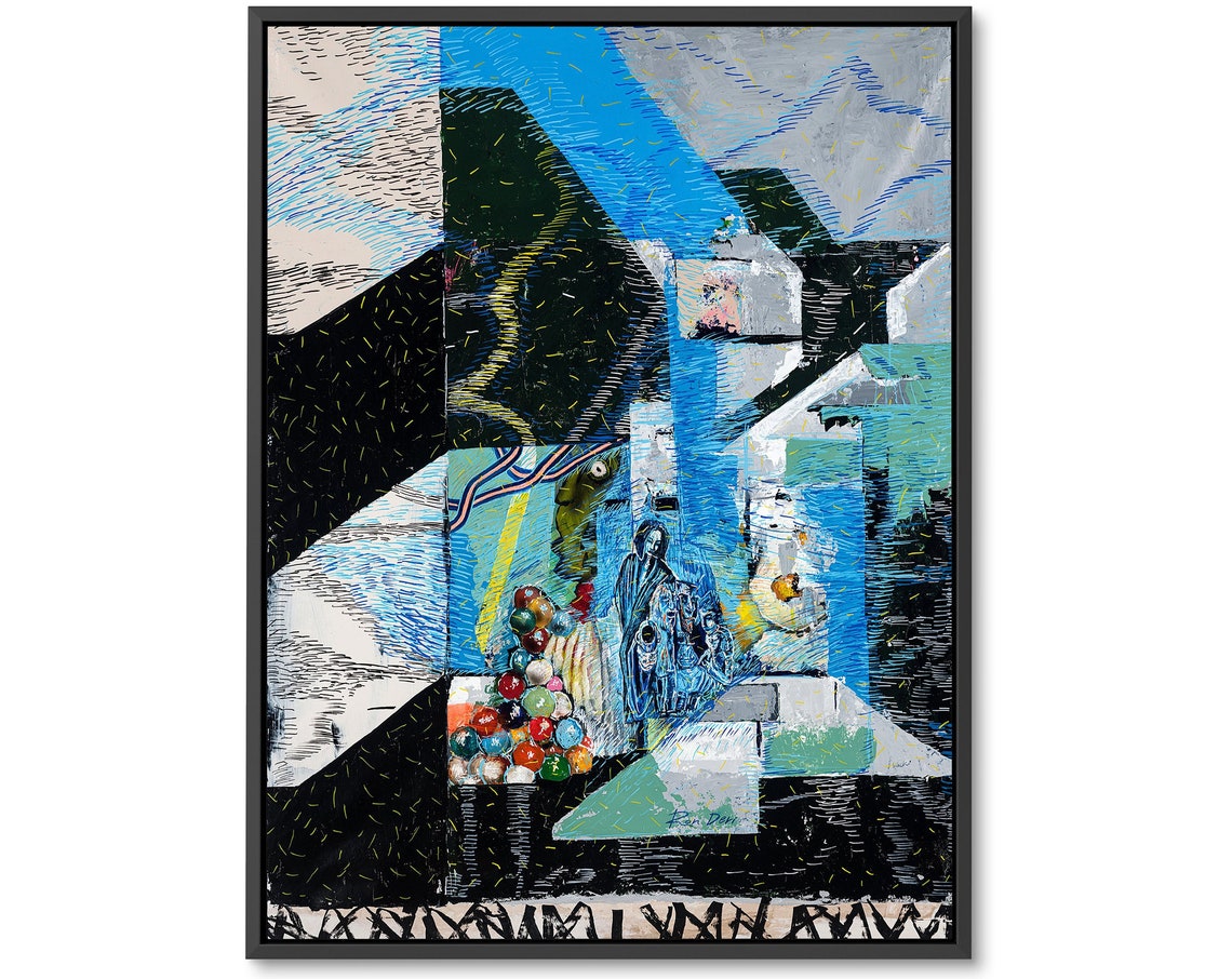 Ron Deri Conspiracy Blue and Black Geometric Abstract Art Poster