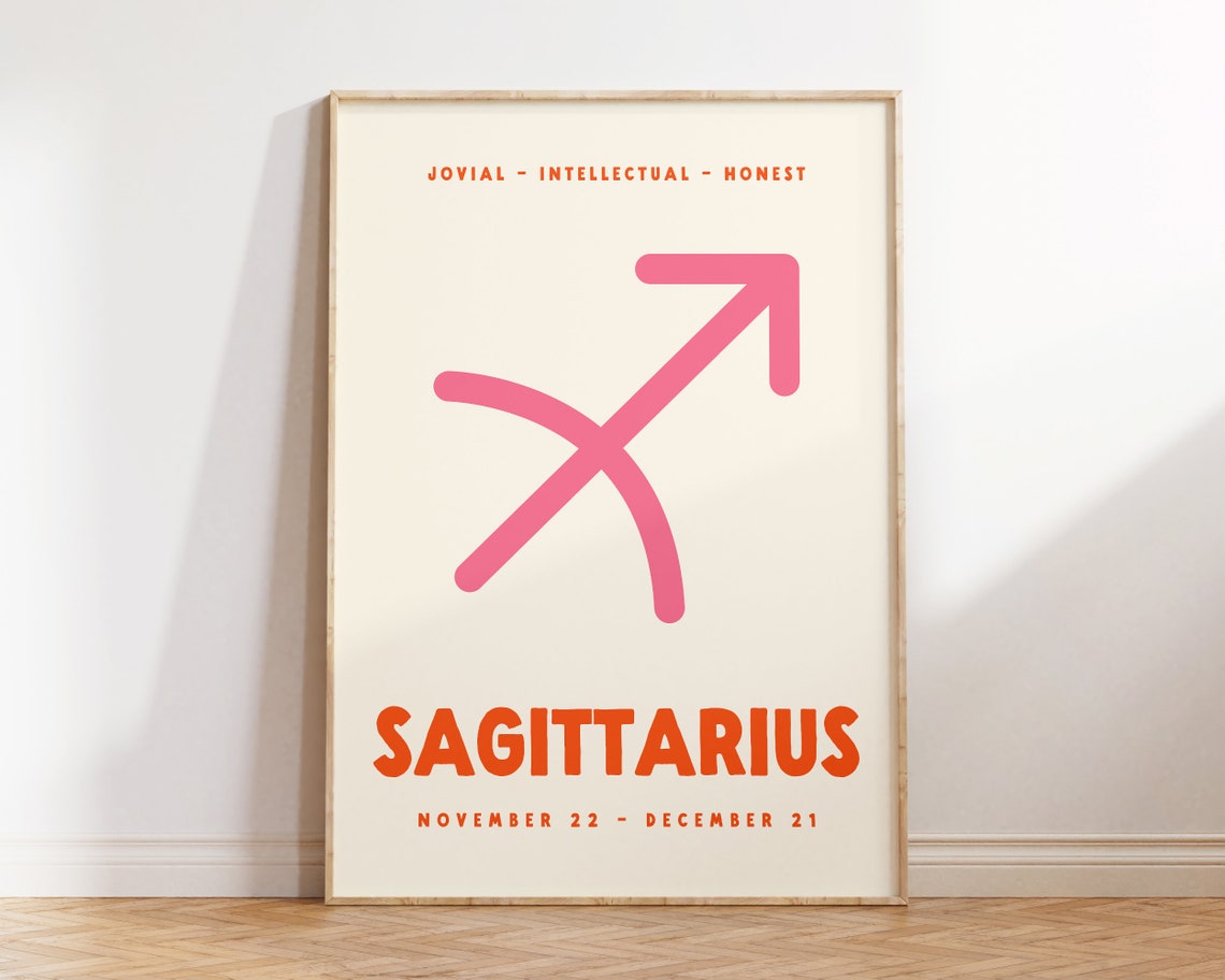 Sagittarius Zodiac Symbol Pink Orange Preppy Astrology Poster