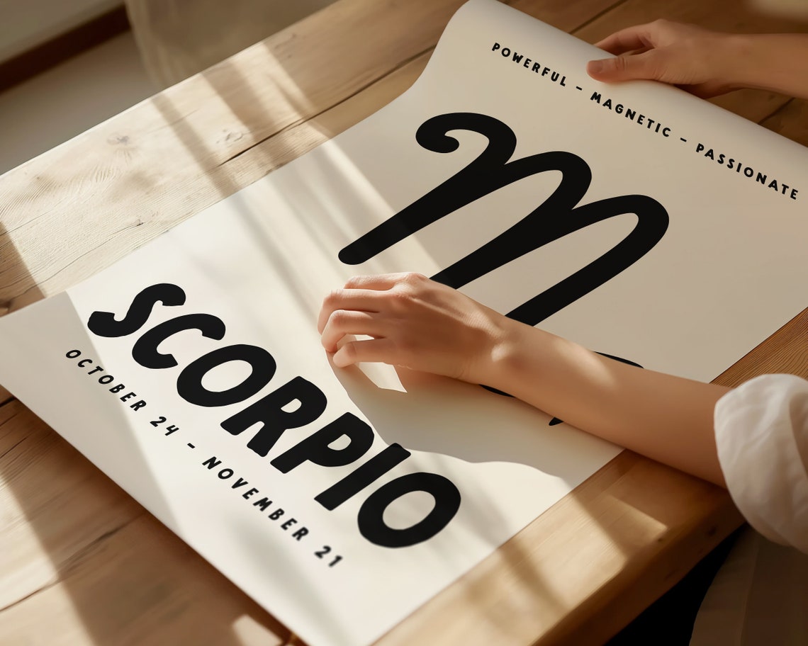 Scorpio Zodiac Symbol Bold Black Cream Minimalist Astrology Poster - Image 2