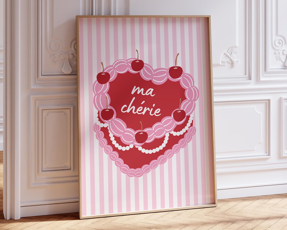 Cherry Ma Cherie Heart Cake Trendy Art Print - Image 2