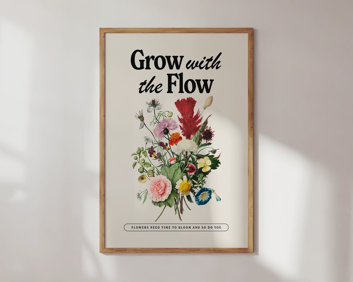 Positive Quote Botanical Floral Art Print, Retro Decor - Image 2