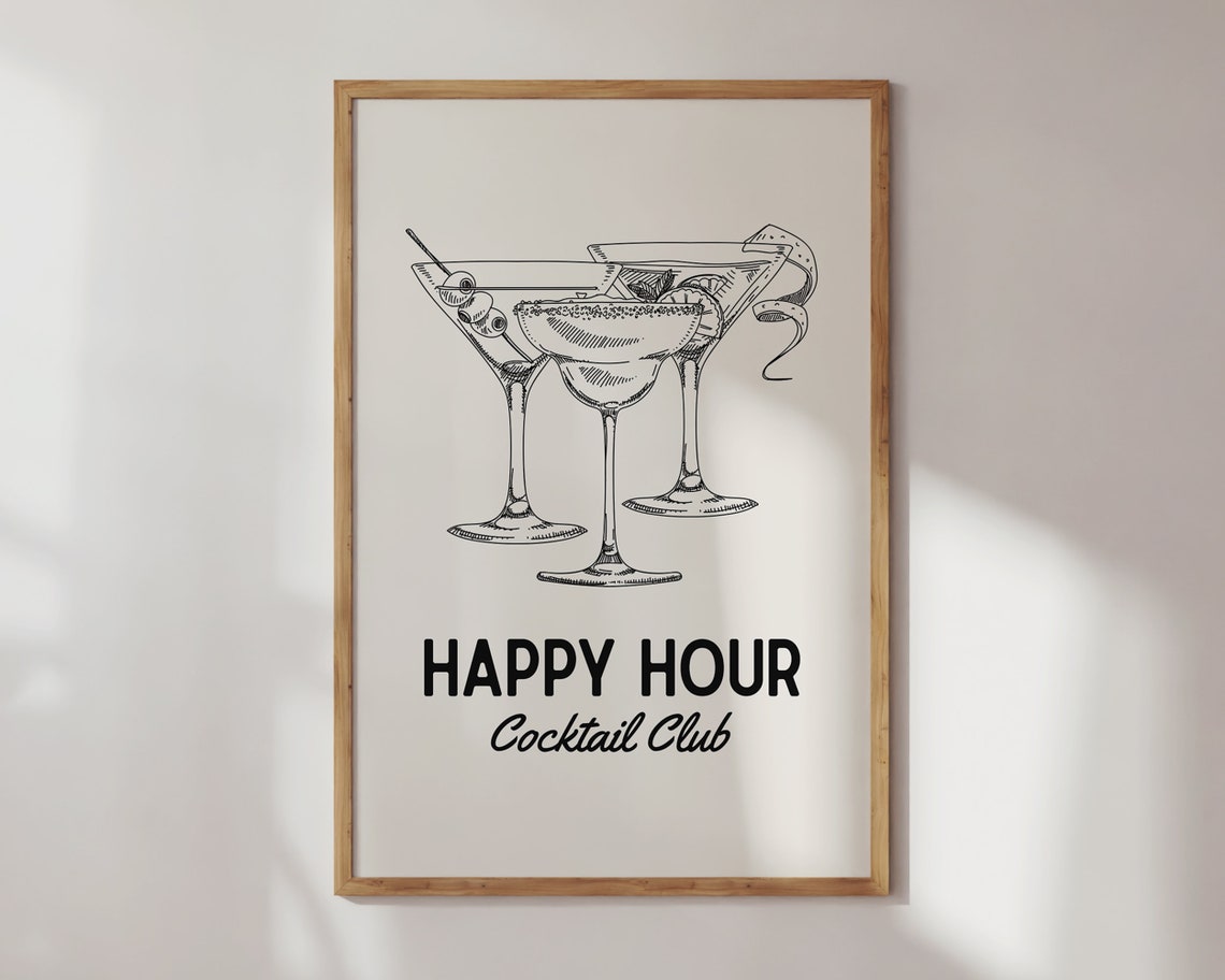 Happy Hour Cocktail Club Martini Sketch Vintage Bar Cart Poster - Image 3
