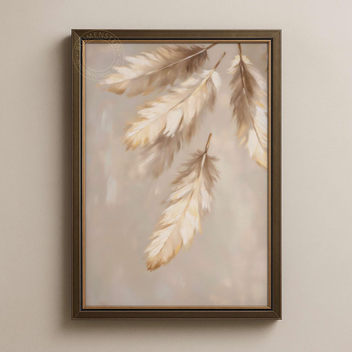 Delicate Cream Feathers Falling Taupe Boho Neutral Art Poster