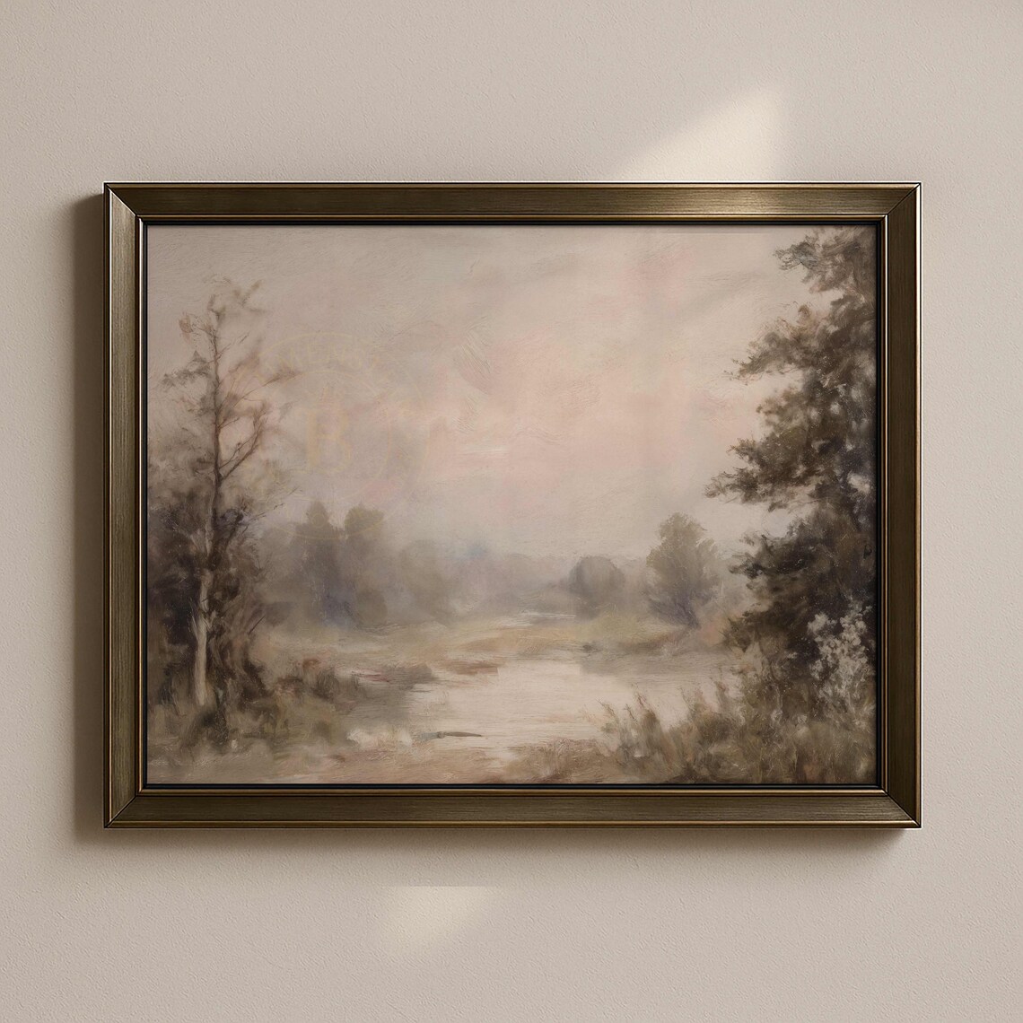 Misty Neutral Landscape Vintage Trees Soft Beige Wall Poster
