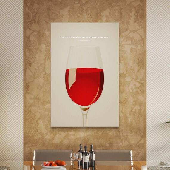 Red Wine Glass Bible Verse Ecclesiastes 9:7 Minimalist Quote Wall Art Poster