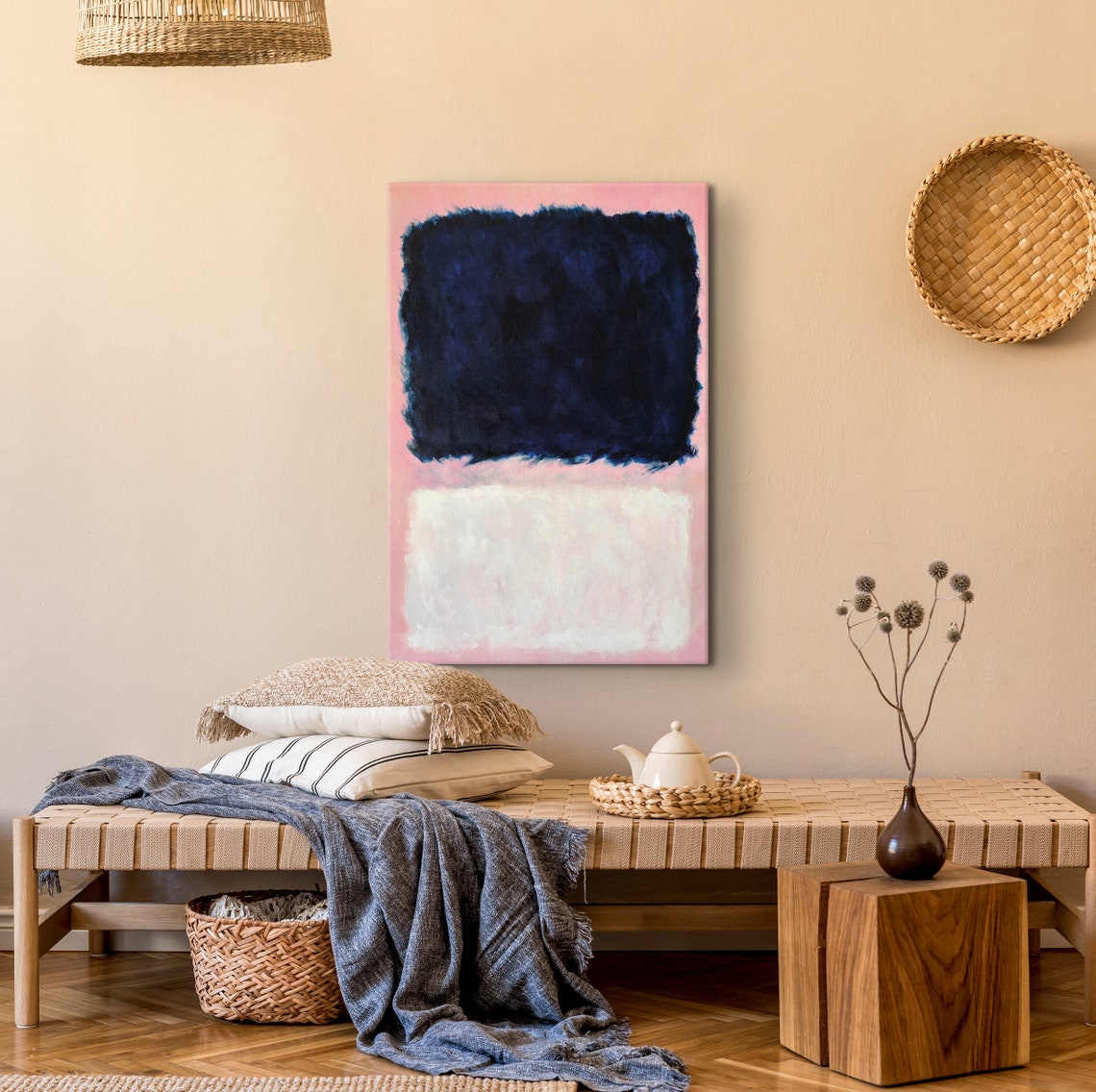 Mark Rothko Pink Over White And Dark Blue Print Mark Rothko Extra Large Exhibition Poster Expressionism Art Rothko Reproduction Art - Image 3